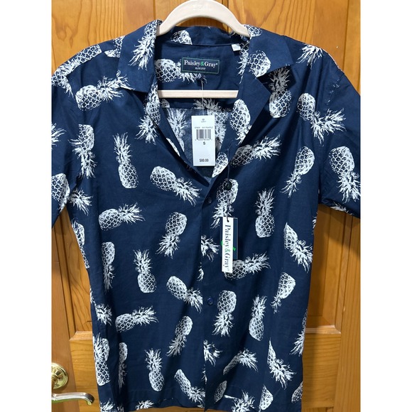 Paisley & Gray Other - Paisley & Gray Men's Short Sleeve Button Up Shirt Navy Pineapple Print Size S
